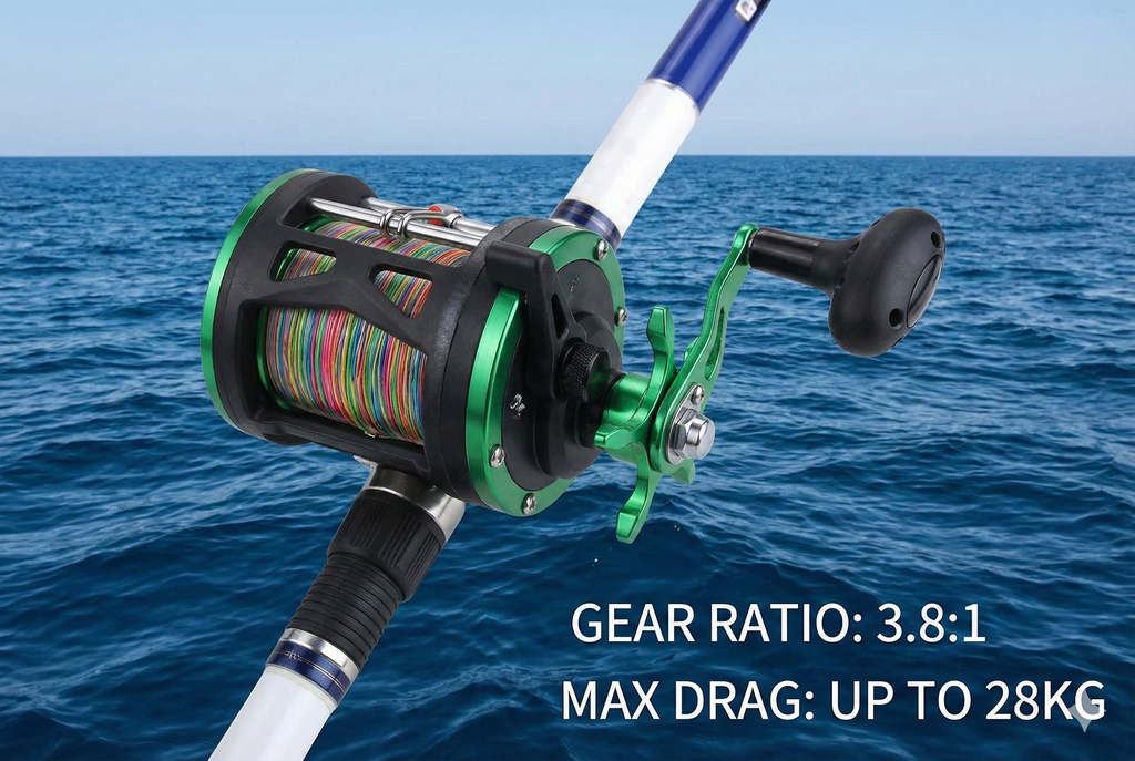 Sougayilang Metal Fishing Reel 3.8:1 Speed Ratio 3+1 Bearings Outgoing Line Alarm for Sea Fishing Reel to Deal with Large Fish