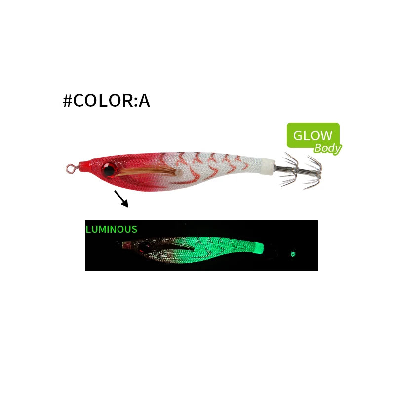 Luminous Colorful Floating Fishing Bait Squid Jig Artificial Fishing Lure Squid Hook Wood Shrimp Fishing Bait Octopus Cuttlefish
