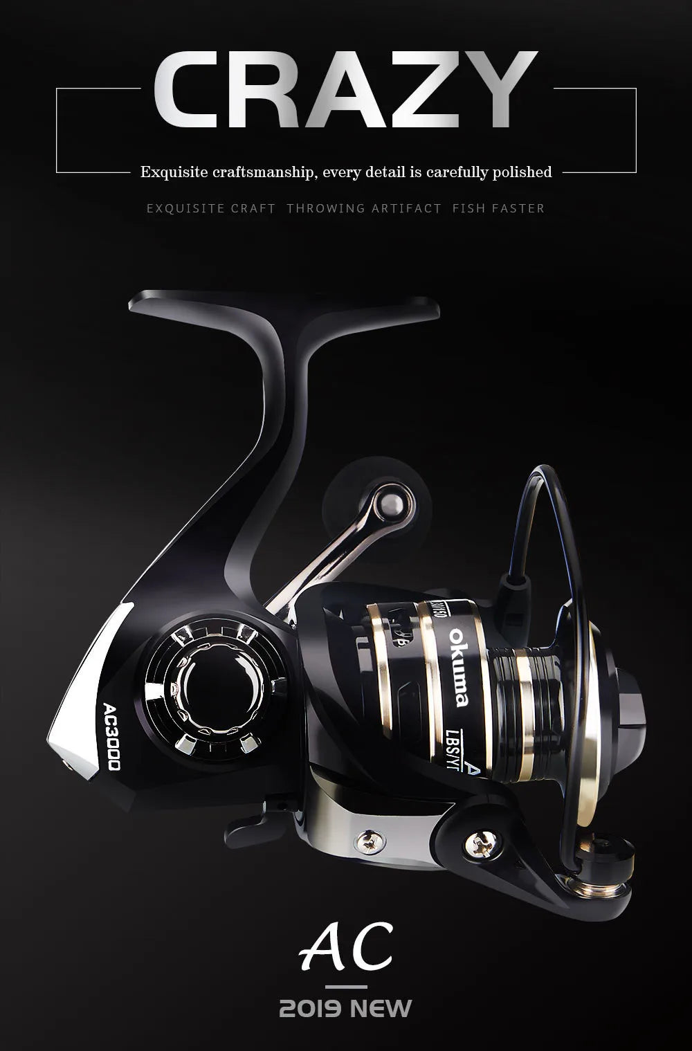 Newest OKUMA AC2000-7000 Fishing Reel Metal Ball Grip Spinning Reel 5.2:1 Metal Reel Cup 12KG Max Drag