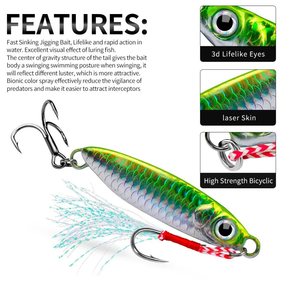 Metal Jig Fishing Lure 10g 20g Cast Hook Swimbait 3D Laser Wobbler Pike Spoon Carp Spinner Sea Tackle Kit Pesca Artificial Bait