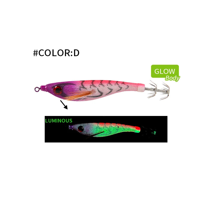 Luminous Colorful Floating Fishing Bait Squid Jig Artificial Fishing Lure Squid Hook Wood Shrimp Fishing Bait Octopus Cuttlefish