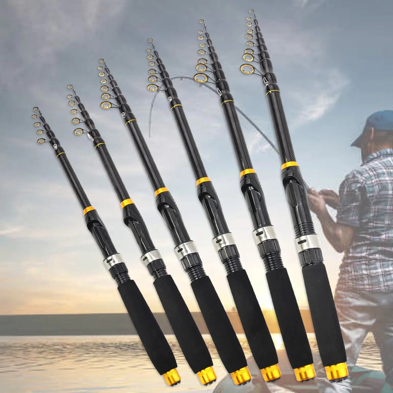 1.8m-3.6m Carbon Fiber Fishing Rod Short Pocket Portable Spinning Rod Lure Pole Telescopic Carp Trout Beach Fish Rods