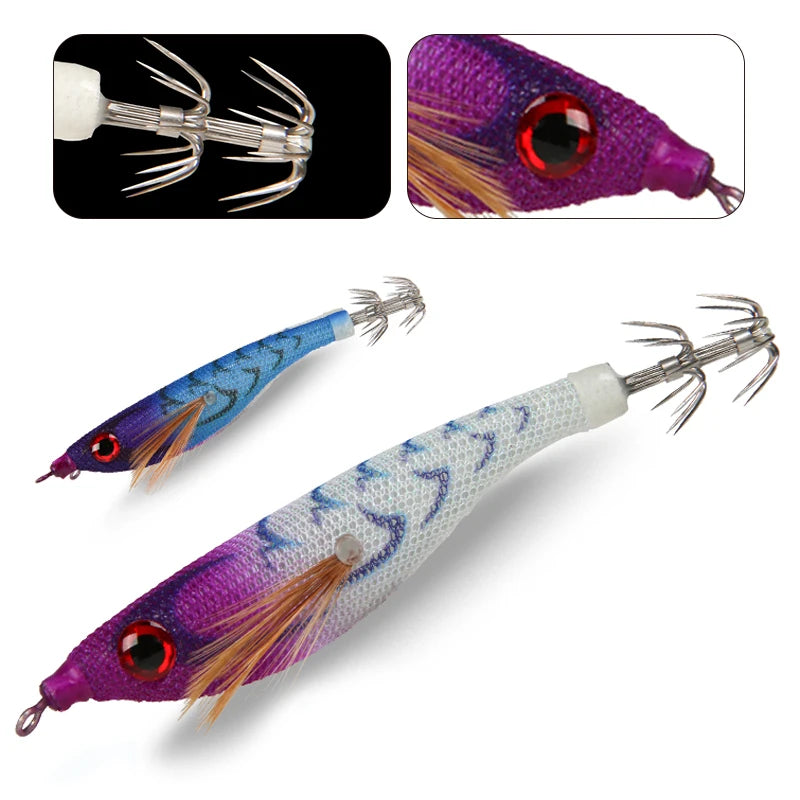 Luminous Colorful Floating Fishing Bait Squid Jig Artificial Fishing Lure Squid Hook Wood Shrimp Fishing Bait Octopus Cuttlefish