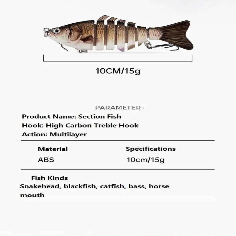Fishing Baits Trolling Minnow Wobbler Multi-section Hard Bait 10cm15g Artificial Crankbait JerkBait Fishing tackle Lure ,1PC