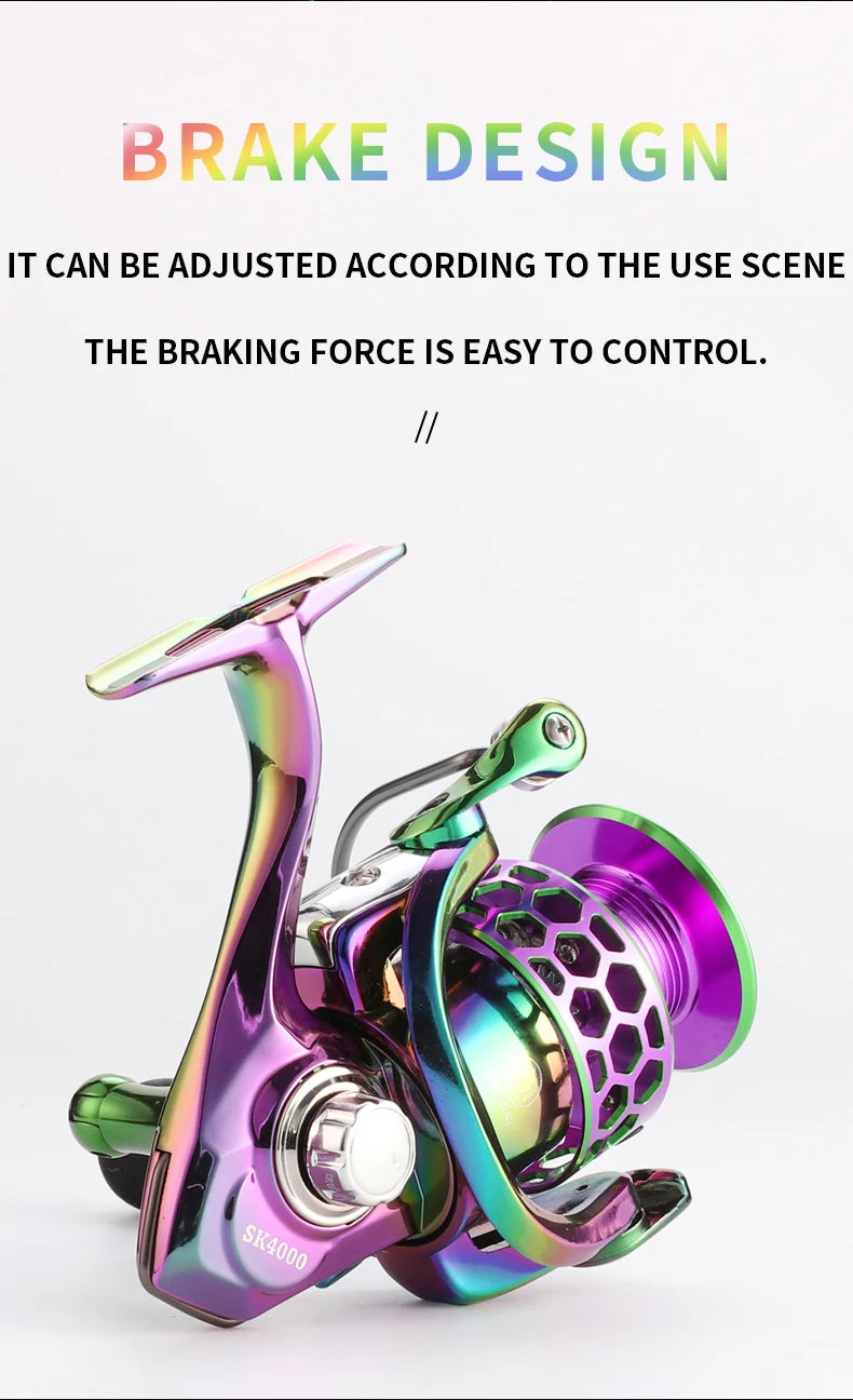 SK1000-6000 14+1BB Spinning Fishing Reel 5.0:1 High Speed Ratio EVA Grip Max Drag 8 Kg Handle Right/Left Carp Fishing Reel
