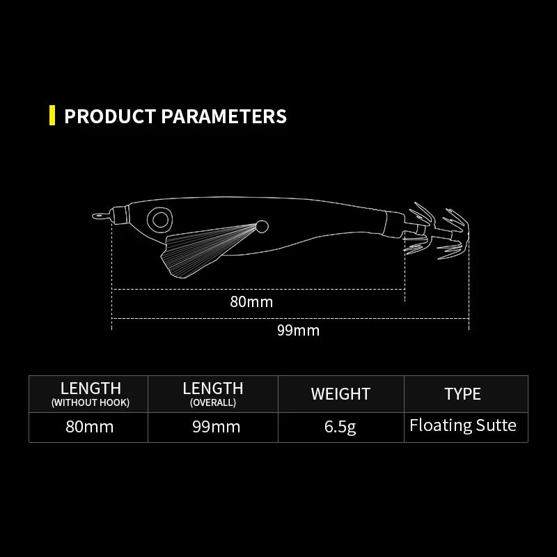 Luminous Colorful Floating Fishing Bait Squid Jig Artificial Fishing Lure Squid Hook Wood Shrimp Fishing Bait Octopus Cuttlefish