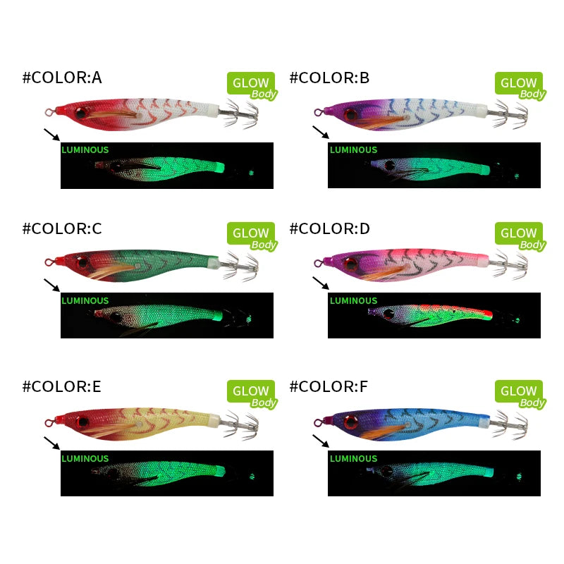 Luminous Colorful Floating Fishing Bait Squid Jig Artificial Fishing Lure Squid Hook Wood Shrimp Fishing Bait Octopus Cuttlefish