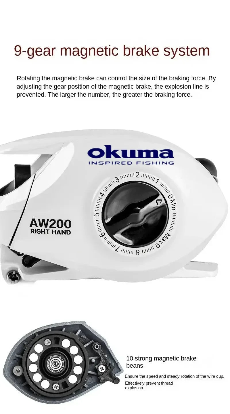 OKUMA fishing reel metal wire cup 6.3:1 water droplet wheel 10KG magnetic brake fishing bait carp fishing reel