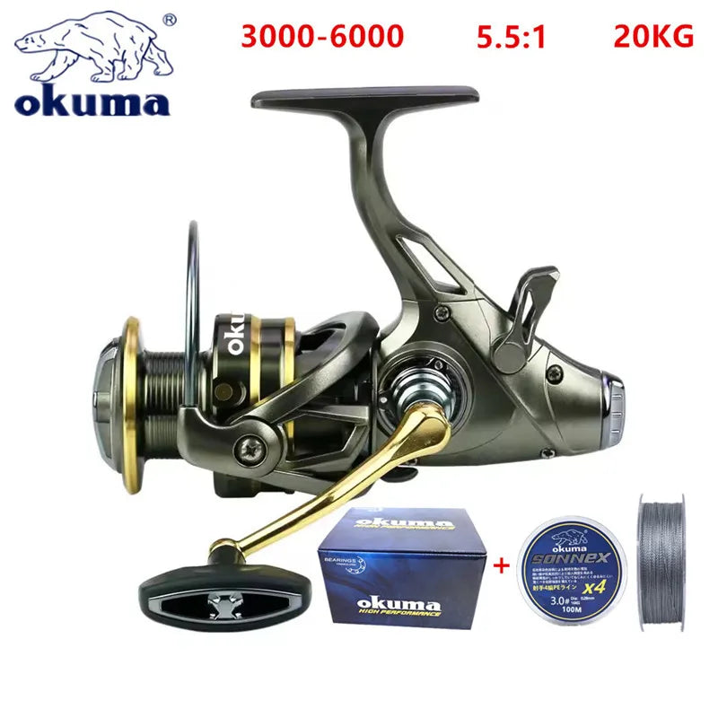 OKUMA Fishing Reel Spinning Wheel with Double Brake 18KG Line Capacity for Angling And Baitcasting