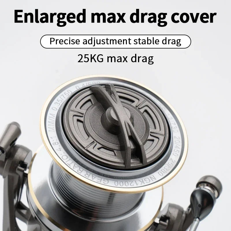 Huidiao NGK-II Heavy Duty Spinning Reel 25KG Max Drag 8000-14000 Zero Play 6+1BB Smooth Casting Reel for Surf & Offshore Fishing