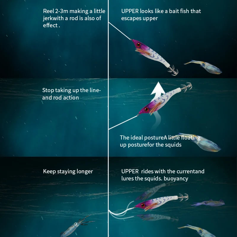 Luminous Colorful Floating Fishing Bait Squid Jig Artificial Fishing Lure Squid Hook Wood Shrimp Fishing Bait Octopus Cuttlefish