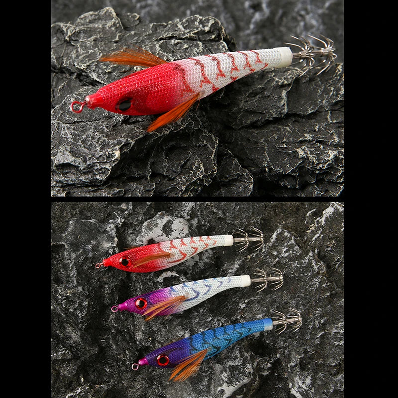 Luminous Colorful Floating Fishing Bait Squid Jig Artificial Fishing Lure Squid Hook Wood Shrimp Fishing Bait Octopus Cuttlefish