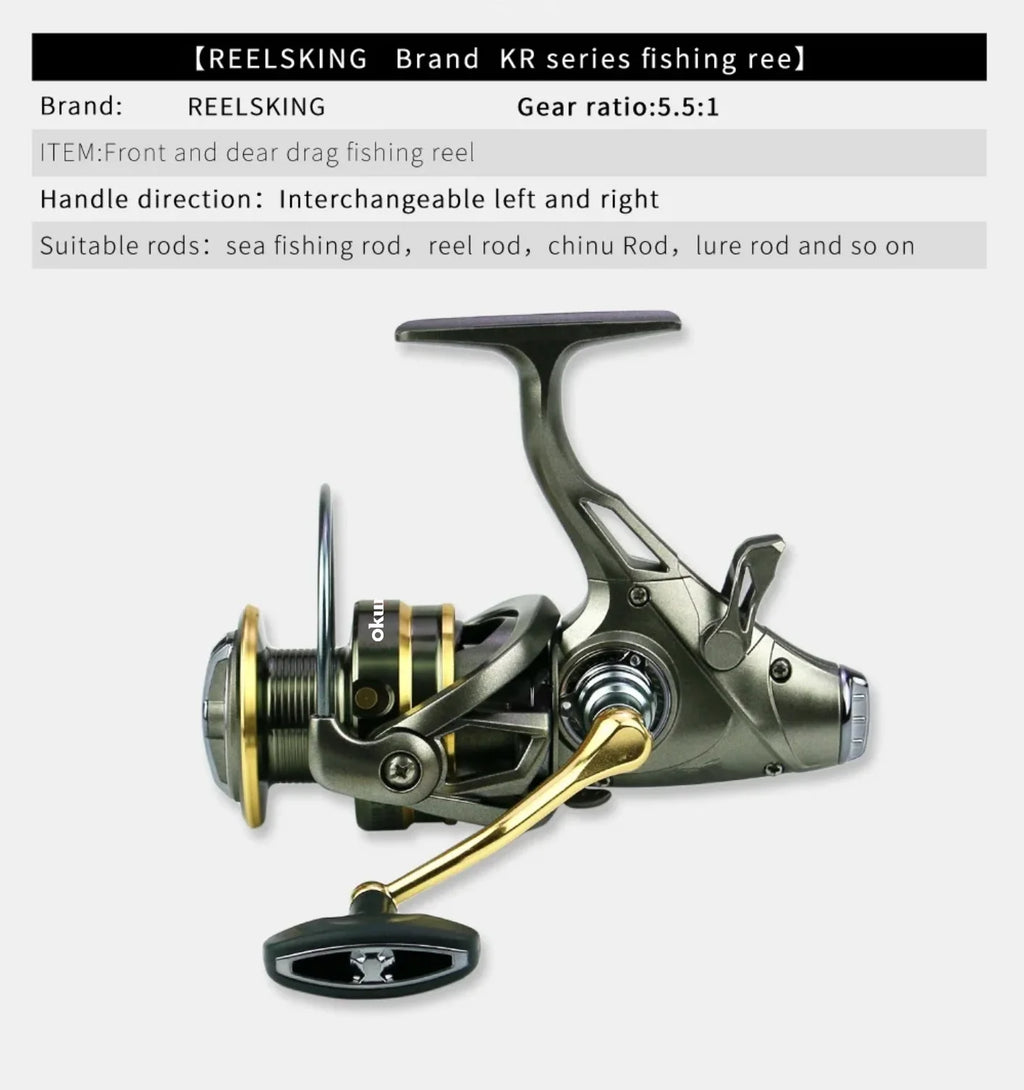 OKUMA Fishing Reel Spinning Wheel with Double Brake 18KG Line Capacity for Angling And Baitcasting