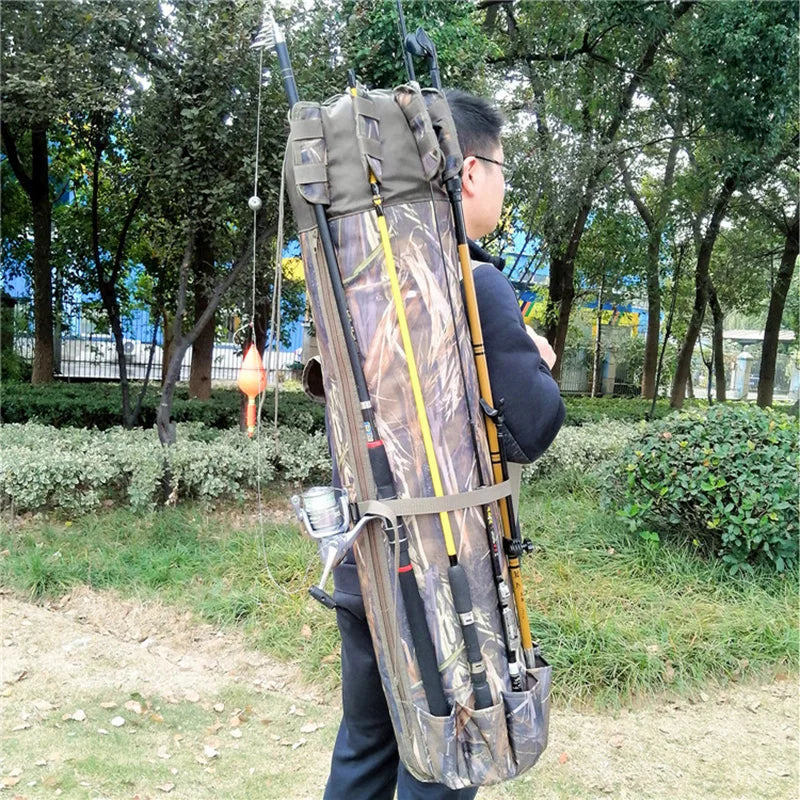 Outdoor Shoulder Carrying Fishing Rod Bag, Nylon Fishing Tackle Storage Bags, Cylinder Travel Portable Sea Fishing Tools Backpac