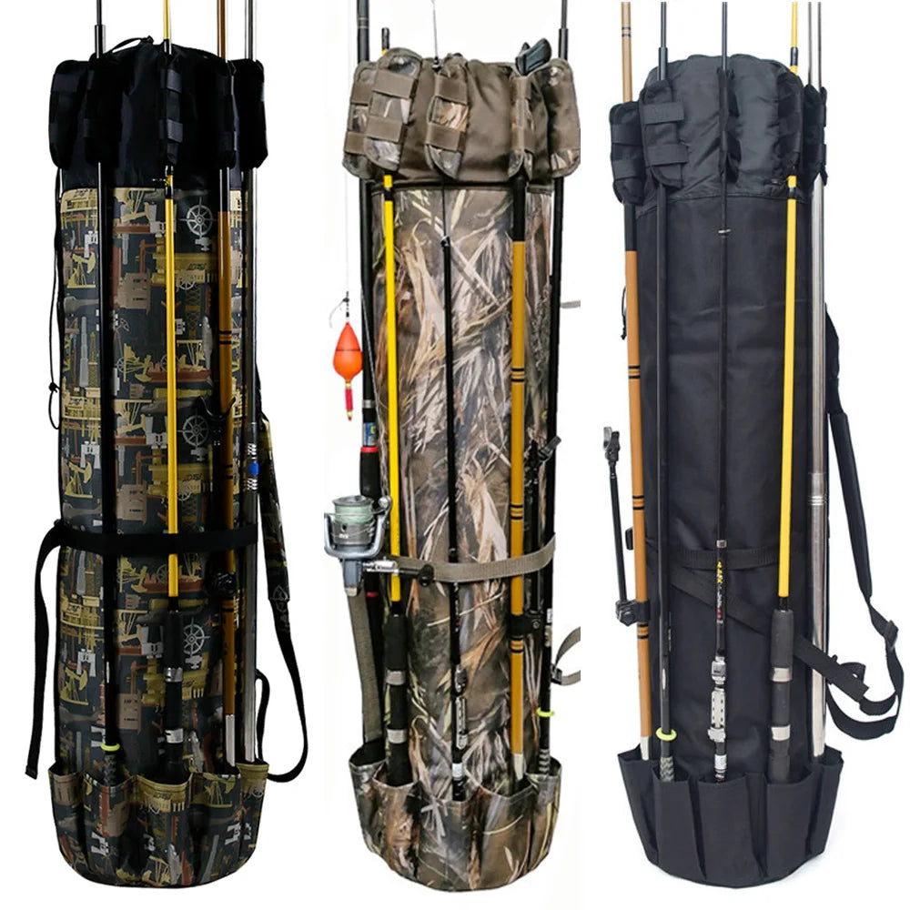 Outdoor Shoulder Carrying Fishing Rod Bag, Nylon Fishing Tackle Storage Bags, Cylinder Travel Portable Sea Fishing Tools Backpac