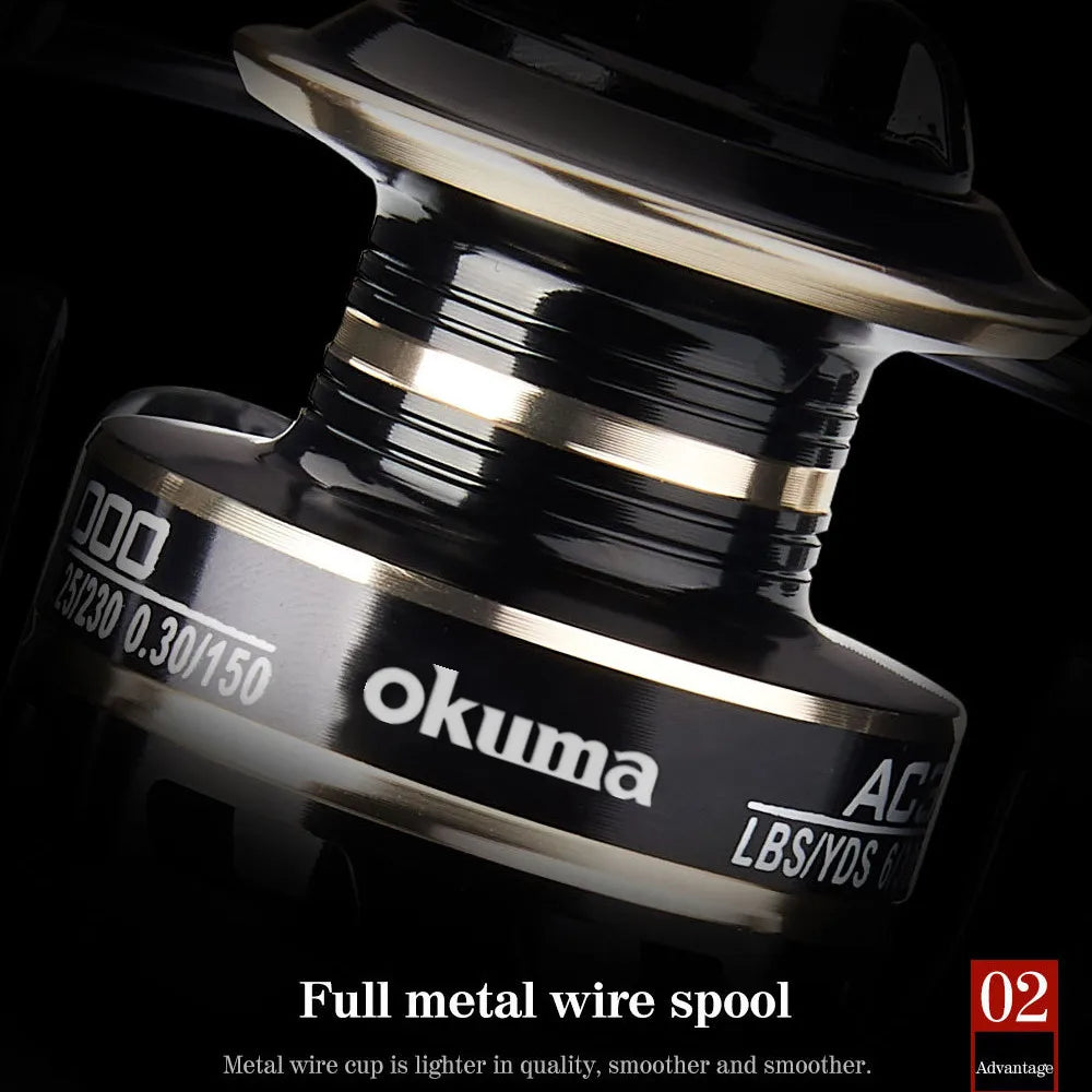Newest OKUMA AC2000-7000 Fishing Reel Metal Ball Grip Spinning Reel 5.2:1 Metal Reel Cup 12KG Max Drag