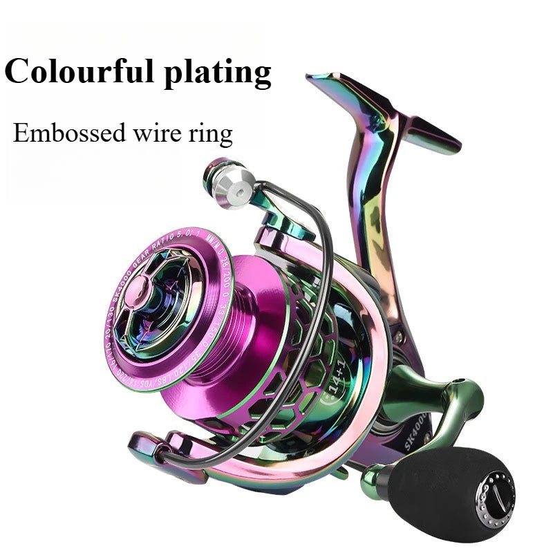 SK1000-6000 14+1BB Spinning Fishing Reel 5.0:1 High Speed Ratio EVA Grip Max Drag 8 Kg Handle Right/Left Carp Fishing Reel