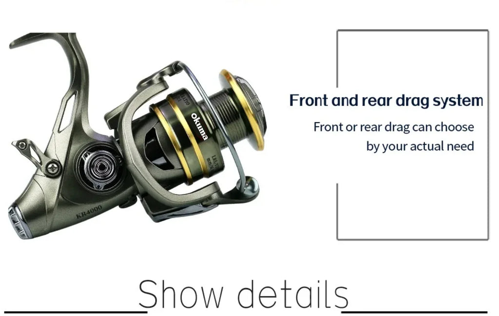 OKUMA Fishing Reel Spinning Wheel with Double Brake 18KG Line Capacity for Angling And Baitcasting
