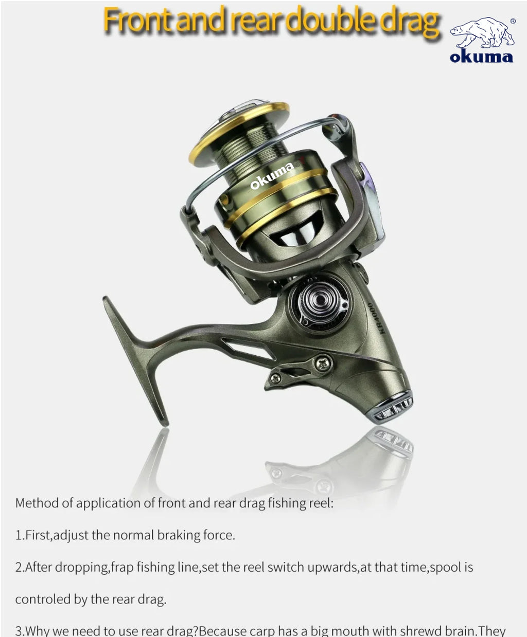 OKUMA Fishing Reel Spinning Wheel with Double Brake 18KG Line Capacity for Angling And Baitcasting