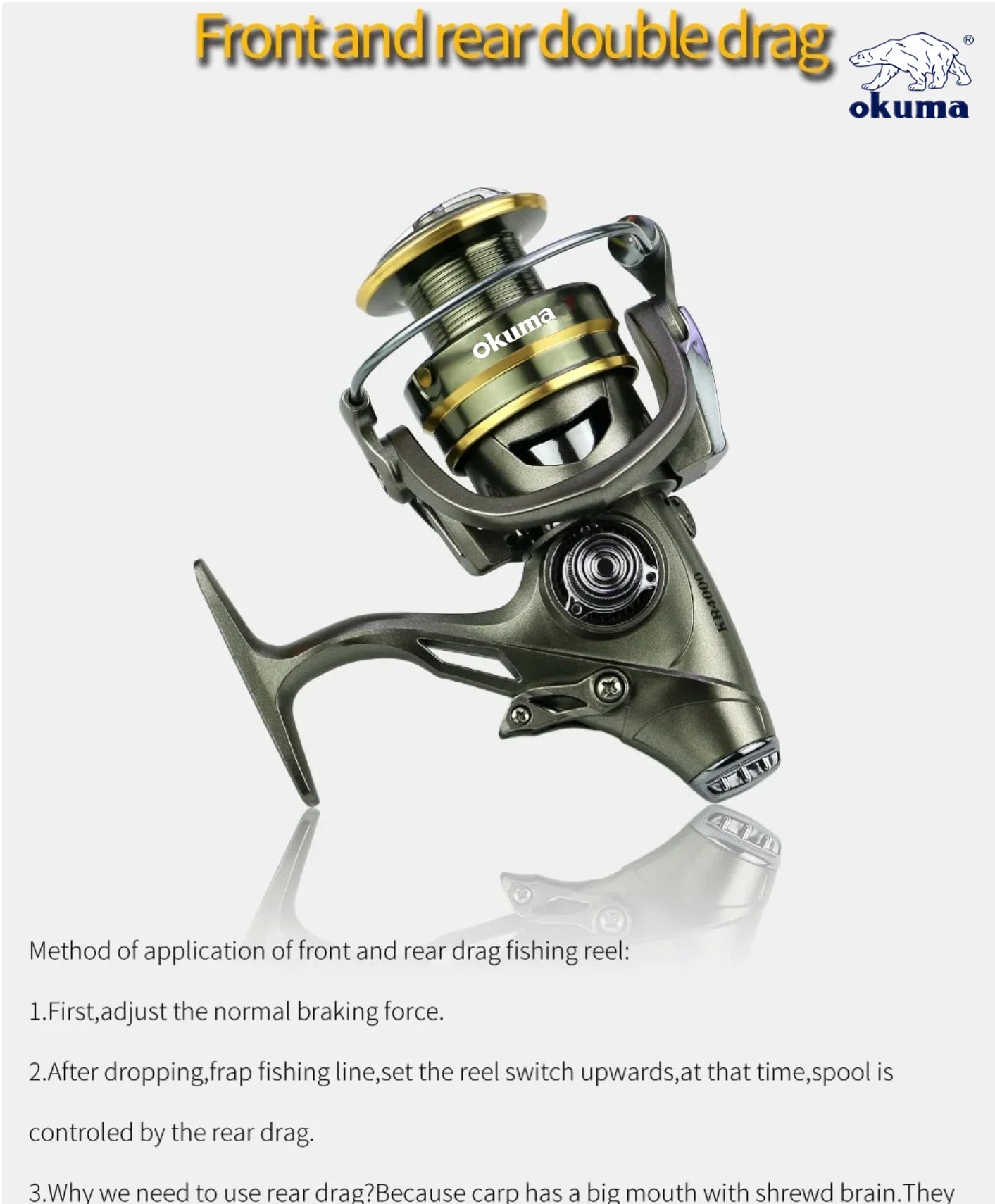 OKUMA Fishing Reel Spinning Wheel with Double Brake 18KG Line Capacity for Angling And Baitcasting