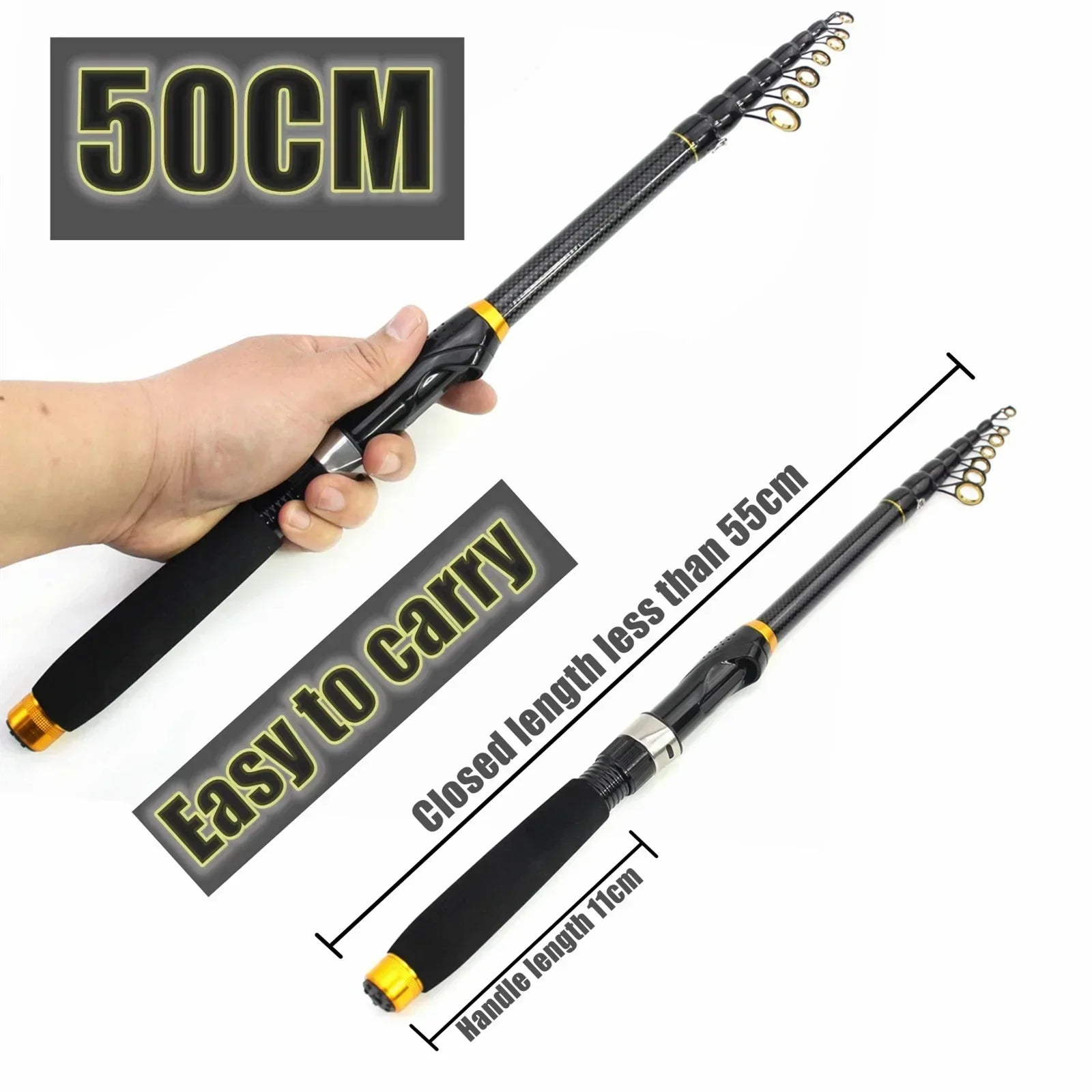 1.8m-3.6m Carbon Fiber Fishing Rod Short Pocket Portable Spinning Rod Lure Pole Telescopic Carp Trout Beach Fish Rods