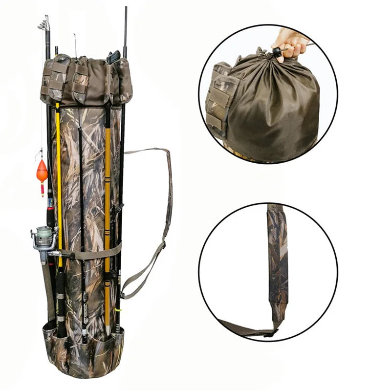Outdoor Shoulder Carrying Fishing Rod Bag, Nylon Fishing Tackle Storage Bags, Cylinder Travel Portable Sea Fishing Tools Backpac