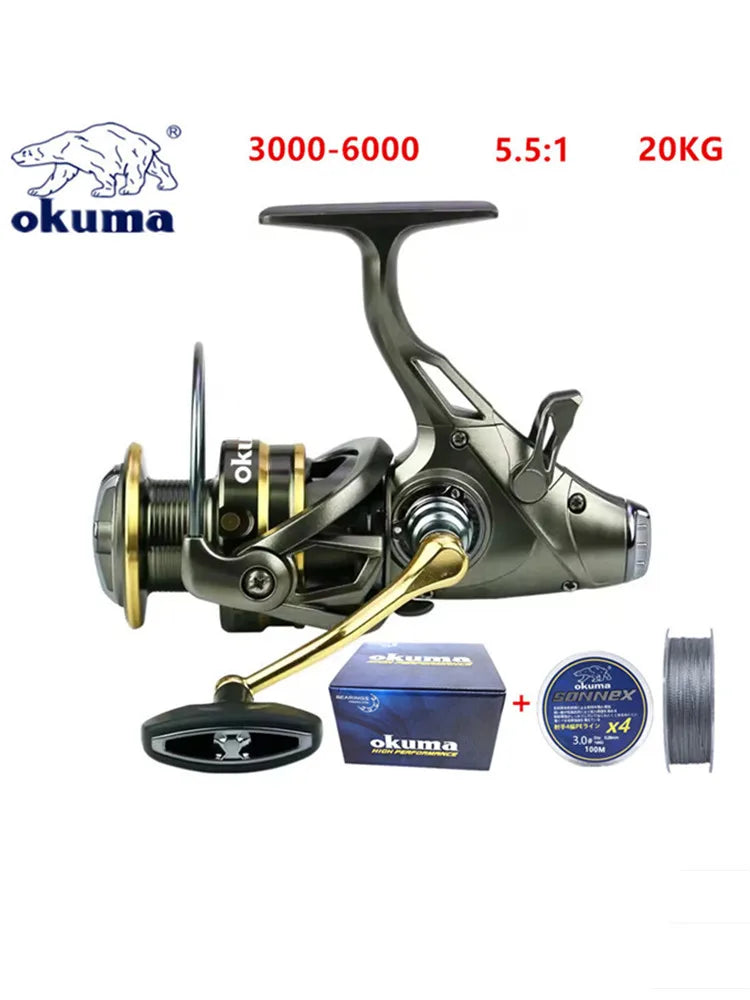 OKUMA Fishing Reel Spinning Wheel with Double Brake 18KG Line Capacity for Angling And Baitcasting
