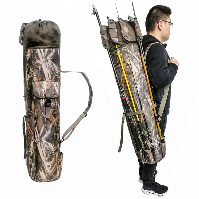 Outdoor Shoulder Carrying Fishing Rod Bag, Nylon Fishing Tackle Storage Bags, Cylinder Travel Portable Sea Fishing Tools Backpac