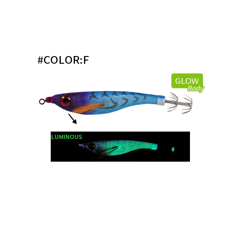 Luminous Colorful Floating Fishing Bait Squid Jig Artificial Fishing Lure Squid Hook Wood Shrimp Fishing Bait Octopus Cuttlefish