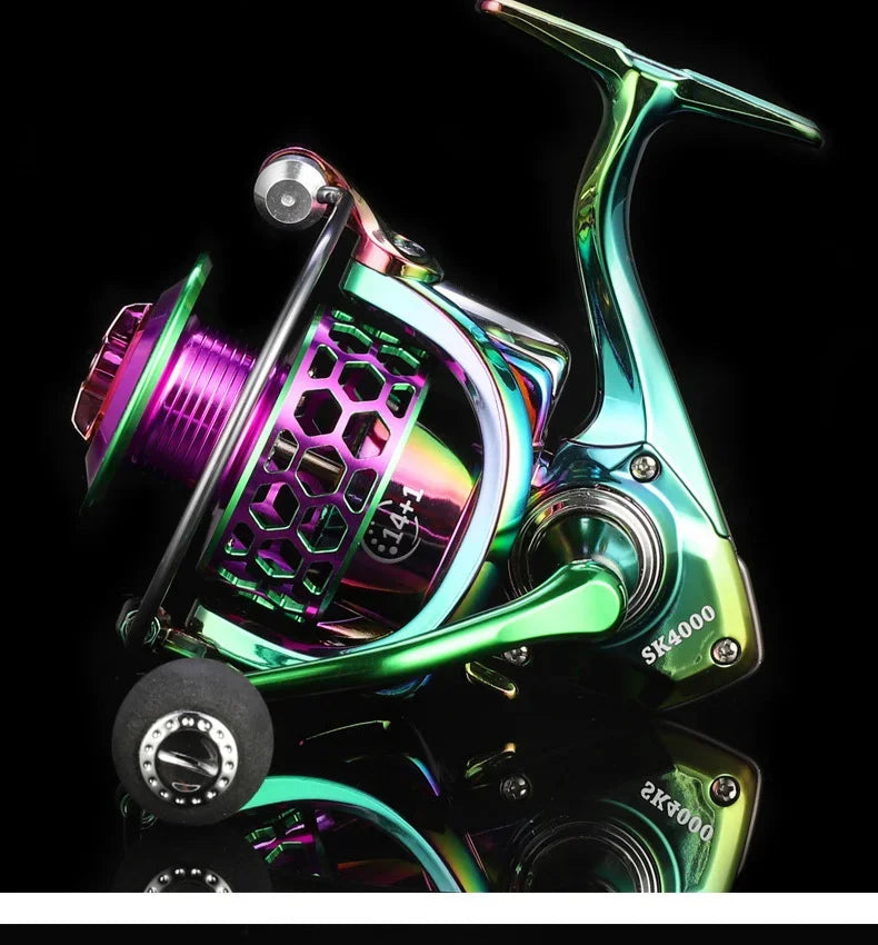 SK1000-6000 14+1BB Spinning Fishing Reel 5.0:1 High Speed Ratio EVA Grip Max Drag 8 Kg Handle Right/Left Carp Fishing Reel