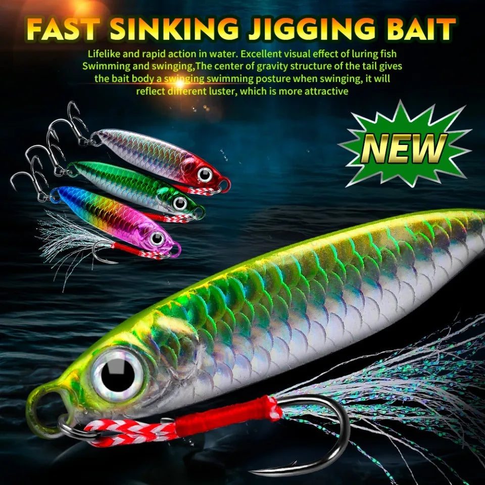 Metal Jig Fishing Lure 10g 20g Cast Hook Swimbait 3D Laser Wobbler Pike Spoon Carp Spinner Sea Tackle Kit Pesca Artificial Bait