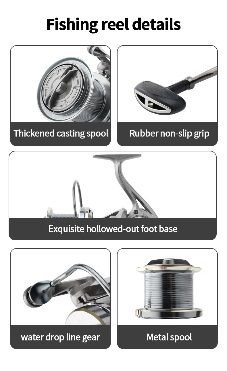 Huidiao NGK-II Heavy Duty Spinning Reel 25KG Max Drag 8000-14000 Zero Play 6+1BB Smooth Casting Reel for Surf & Offshore Fishing